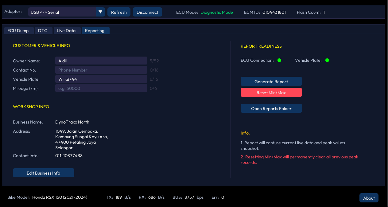 D-Tech Core Reporting Tab